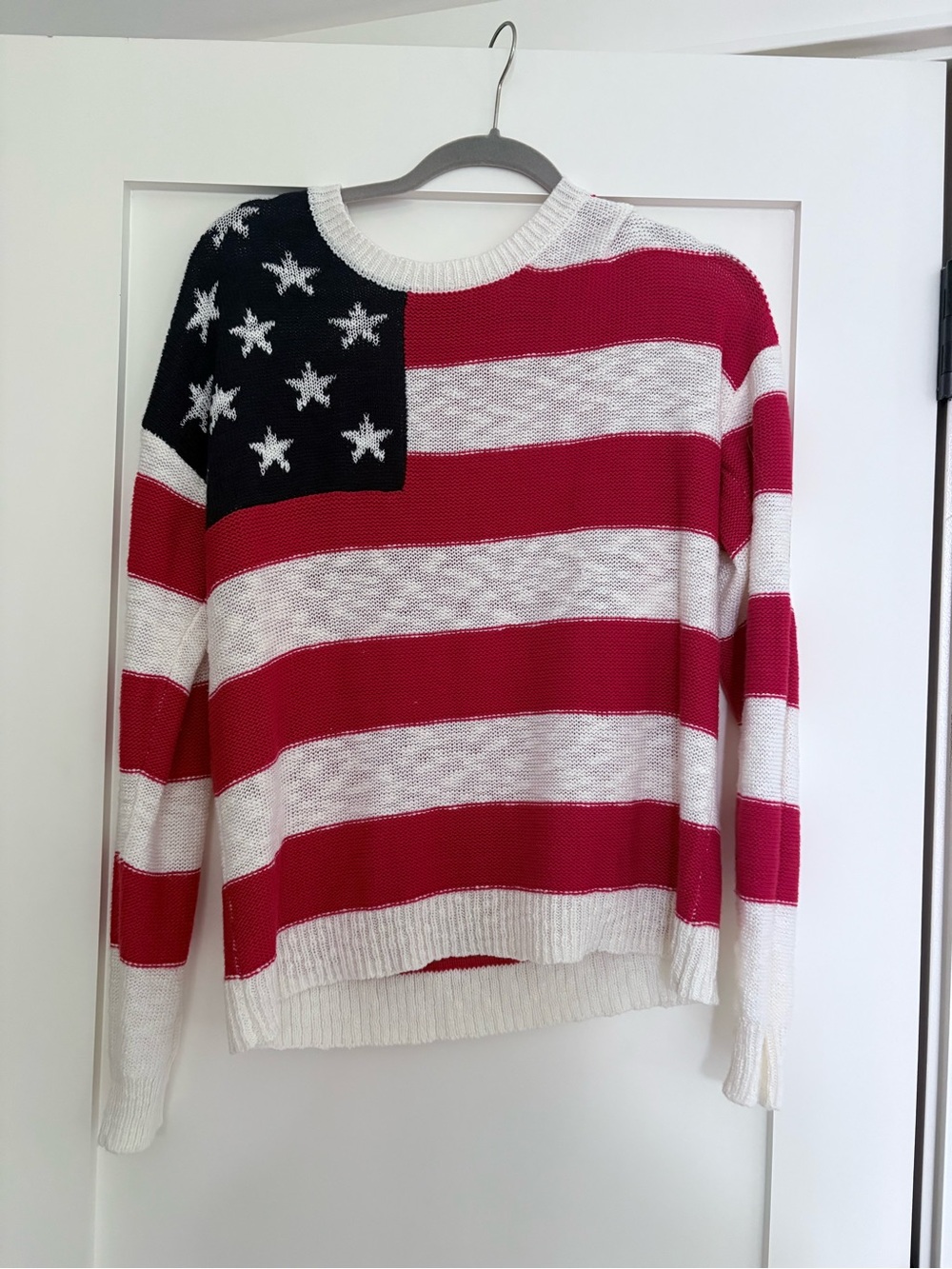 Patriotic Red and White Flag Knit Sweater